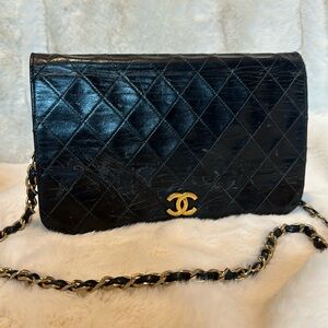 Chanel Vintage Lambskin Leather Full Flap Shoulder bag 24k Gold Plated